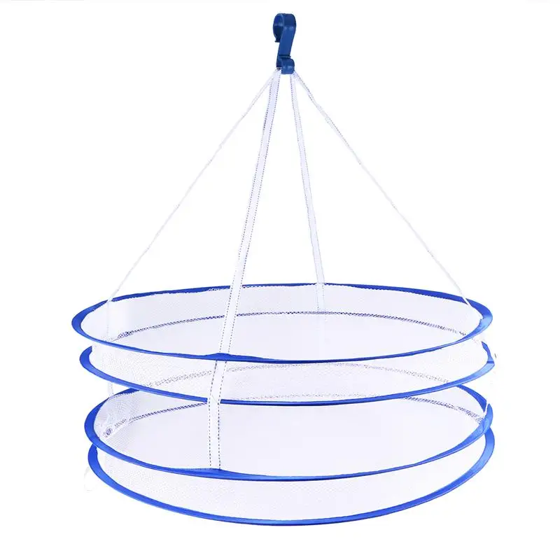 

Portable Folding Drying Rack Double Hanging Clothes Laundry Hangers Dryer Net Mesh Basket Dryer (Blue)