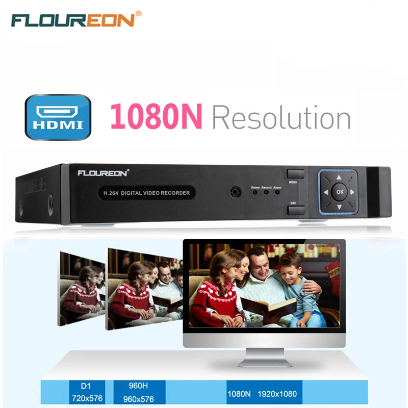 FLOUREON Smart CCTV DVR 4/8/16 Channel AHD 1080N Video Recorder P2P HDMI VGA BNC 