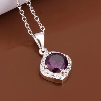 

Necklace 925 Silver Necklace 925 Silver 18 Inches Chain Pendant Necklaces Purple Crystal Jewelry Free Shipping aoiu LN463