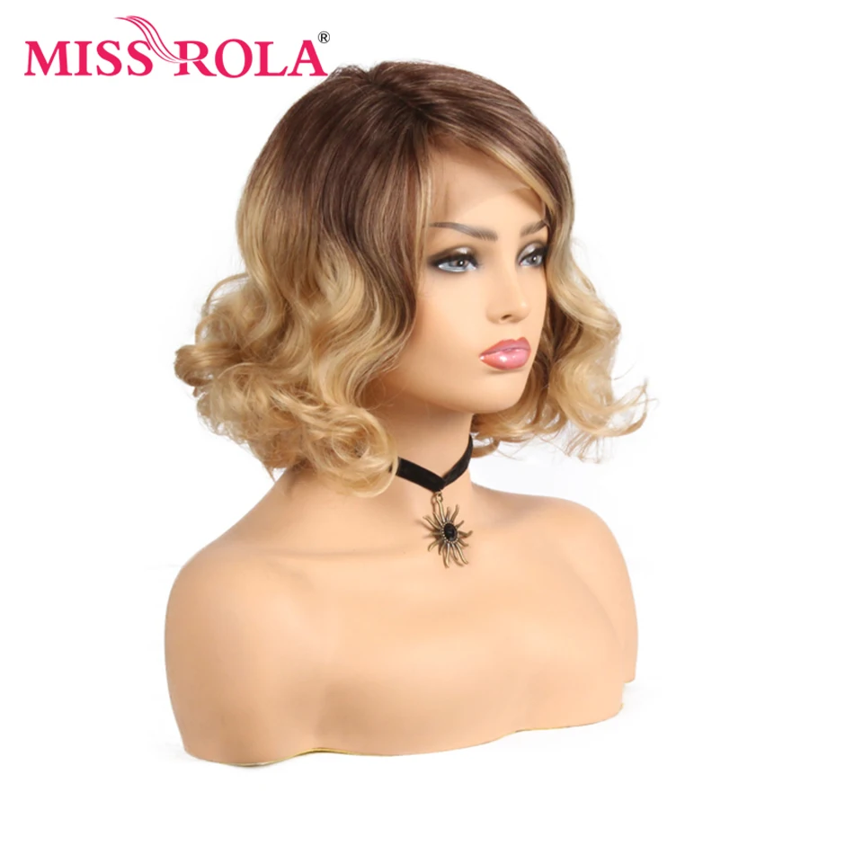 Miss Rola короткие синтетические волосы парик фронта шнурка синтетические волосы парик Омбре блонд Цвет волнистые для черных женщин парик 14 дюймов