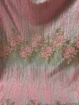 

New design CiCi-61011 hand glued print glitter tulle african India dress fabric for sawing