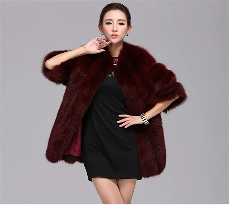 Зимнее женское элегантное теплое пальто из искусственного меха пончо и накидки, Новое поступление, повседневное пальто размера плюс 5xl, длинный рукав, розовый мех c