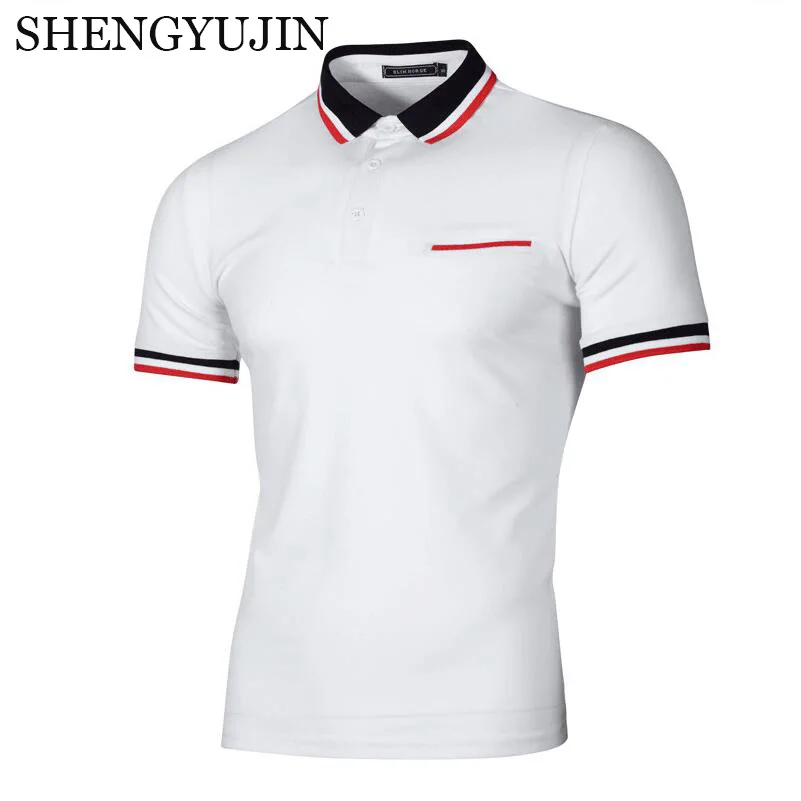 

SHENGYUJIN 100% cotton Polo striped T-shirt men's neckline stitching short-sleeved T-shirt casual men's Polo shirt