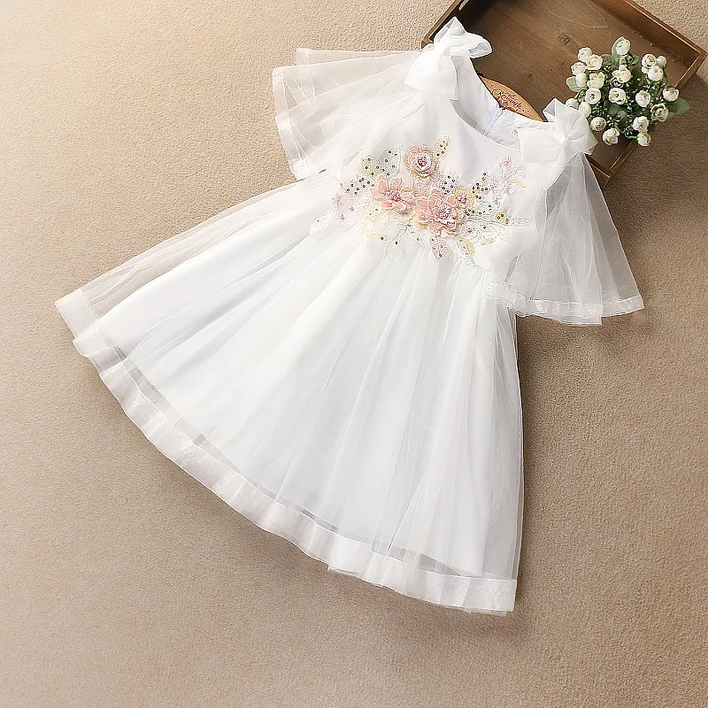 Boutique Children's Wear Summer Big Girl Princess Dress Three-dimensional Flower Shoulder Bow for Kids 130-160cm | Детская одежда и