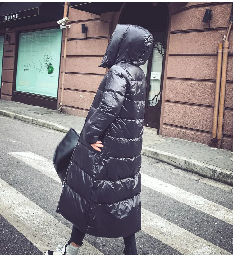 Новинка зимнее женское пуховое пальто корейского размера плюс длинный пуховик с капюшоном черное толстое теплое Женское пальто Модная Куртка парка