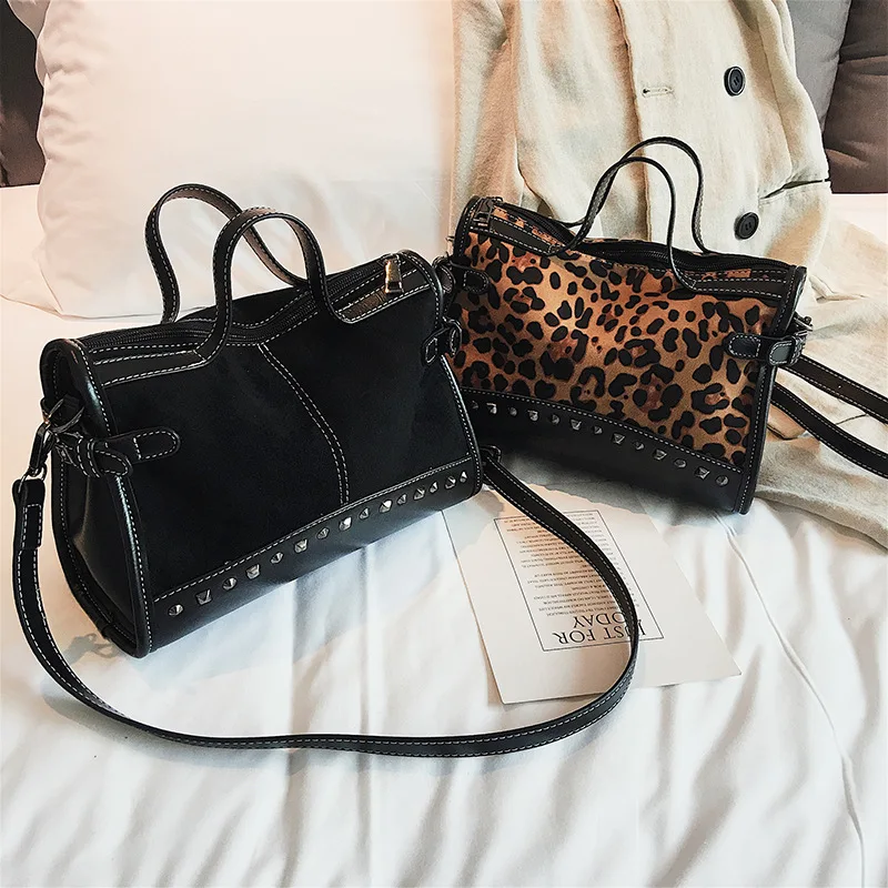 جديد برشام سلسلة أكياس فو جلد الغزال Crossbody حقائب للنساء المخملية كبيرة اليد حقيبة ليوبارد طباعة شنطة كتف