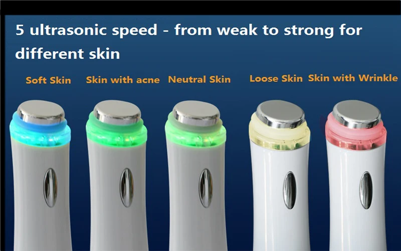 Luzes do Fóton do Diodo Emissor de Luz Sônico do Removedor do Enrugamento Facial da Beleza Portátil da Radiofrequência do Líquido de Limpeza da Cara com 5 Massager Ultra Sônico Equipamento 3 líquido de limpeza da cara com 5