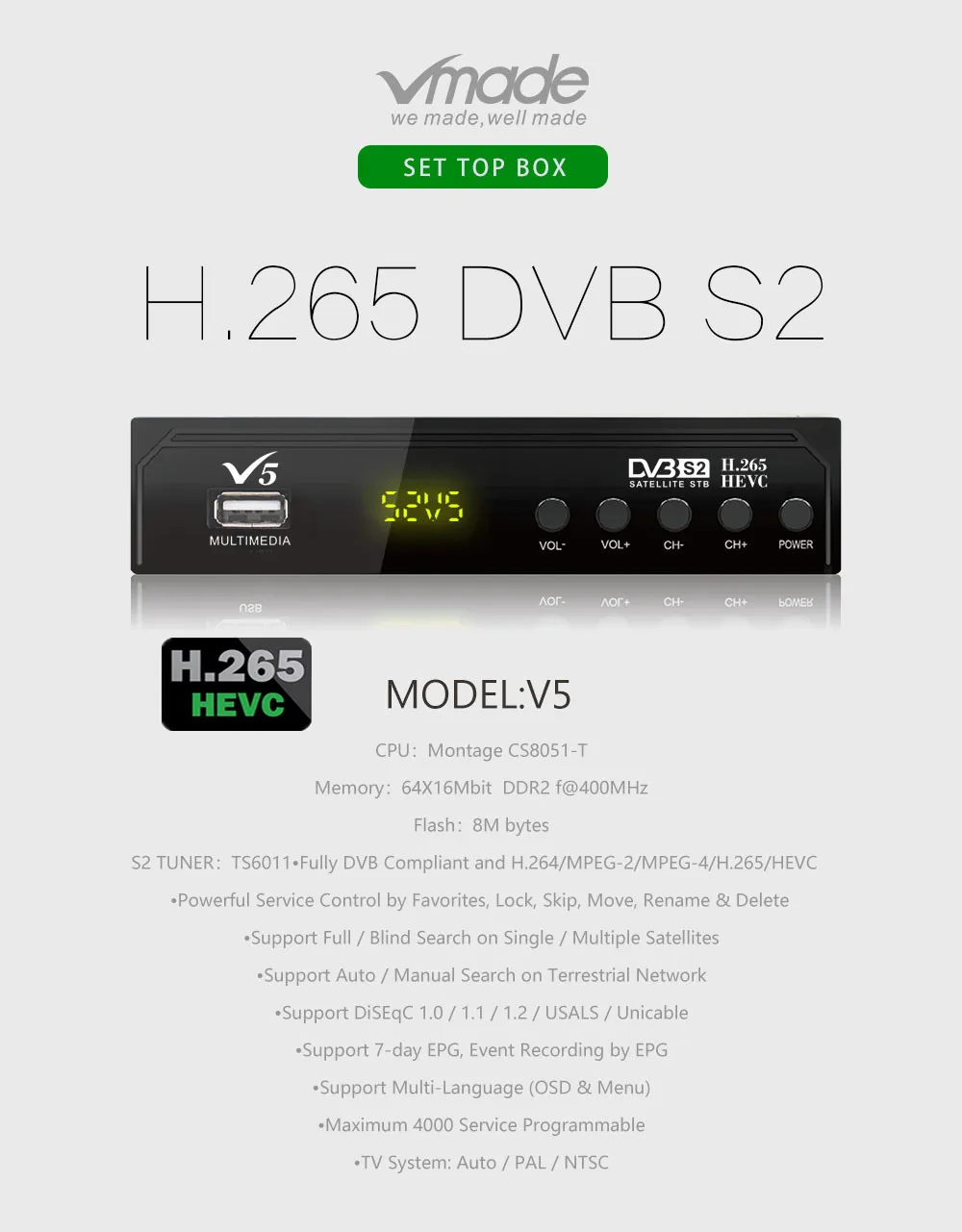 Новейший DVB S2 приемник H.265 полностью HD 1080p цифровой спутниковый ТВ приемник Поддержка YouTube wifi CCCAM DVB S2 телеприставка