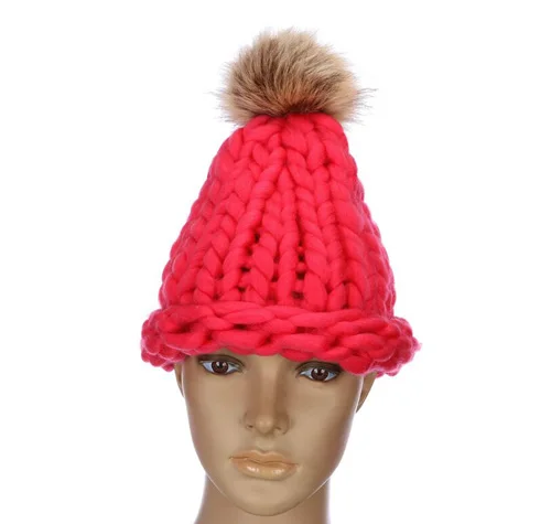 Лидер продаж Модные Venonat/головные уборы Skullies колпачки для вязания для Для женщин шапки бини шапки Kenka с грубым ворсом теплая зимняя шапка 18 Цвета - Цвет: rose red
