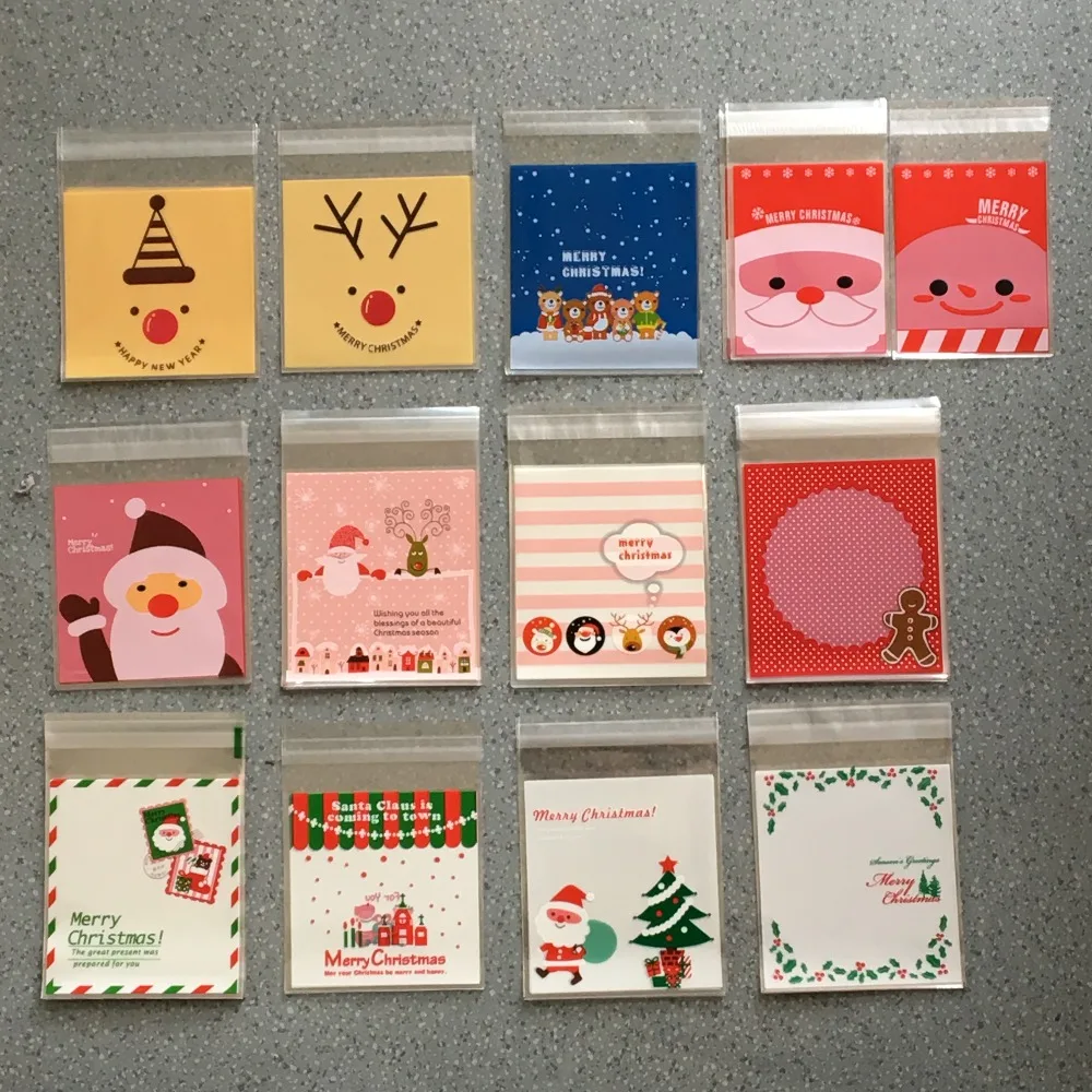 

50pcs 13colors Cookie Candy bread packaging bags christmas self-adhesive plastic bags for biscuits snack baking package