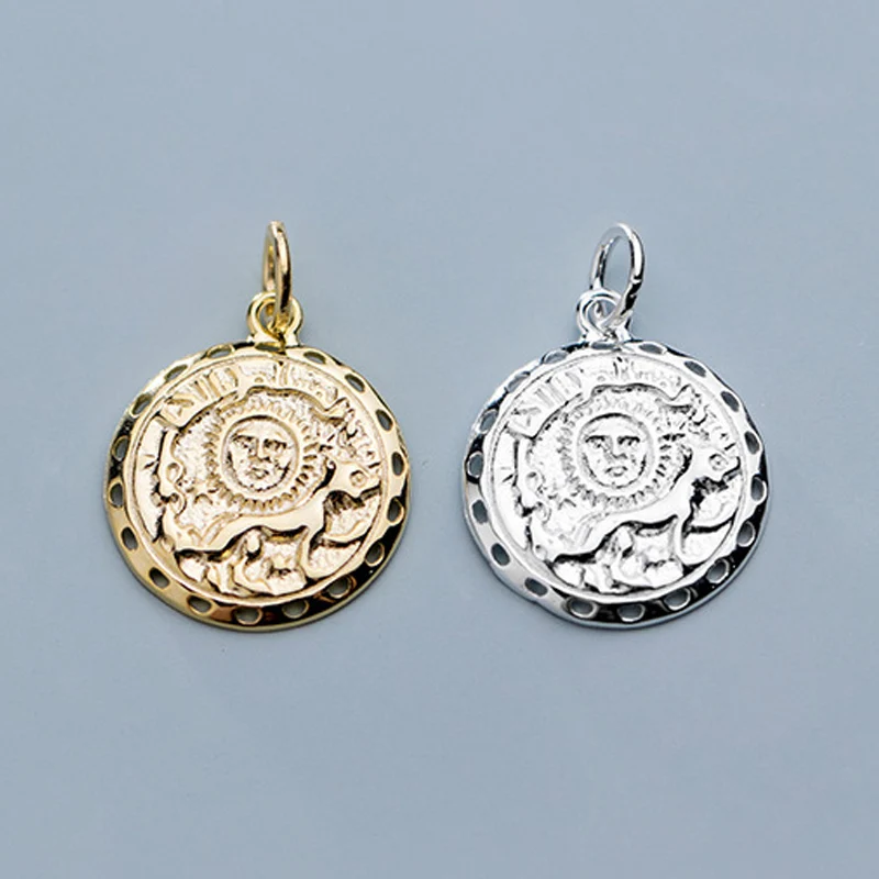 

Ins Fashion 925 Sterling Silver thin Disc Dangle Charms 14mm Personality Medallion European Silver Pendants DIY Jewelry Making