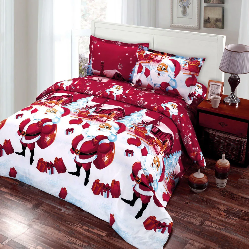 

Home 3D Christmas Bedding Sets Bedclothes Cover Bed Sheet 2 Pillowcases Printed Cartoon Christmas Gift Santa Claus Bedding Sets
