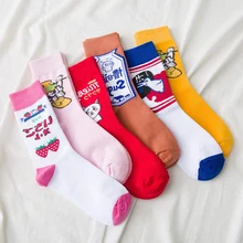 SP& CITY/2 Пары коротких носков в стиле Харадзюку С мультипликационным принтом Ulzzang хлопковые носки с изображением животных для девочек женские повседневные Смешные художественные носки хипстерские носки