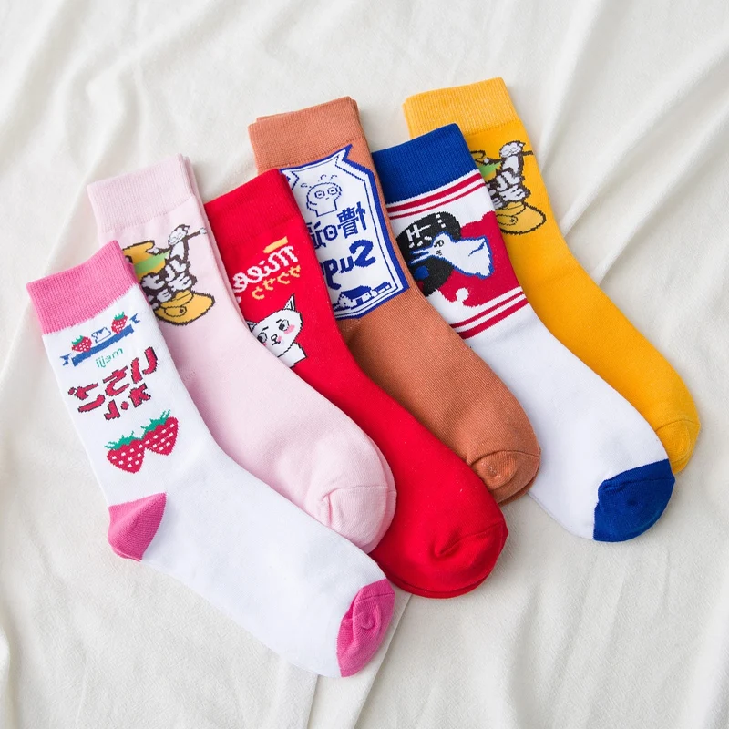 SP &amp CITY/2 Пары коротких носков с мультипликационным принтом Ulzzang Harajuku хлопковые
