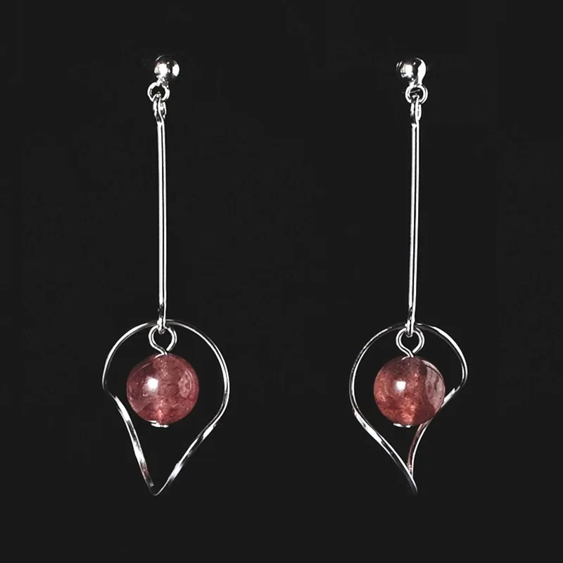 Strawberry Quartz earrings 100 925 Sterling silver Jewelry fashion