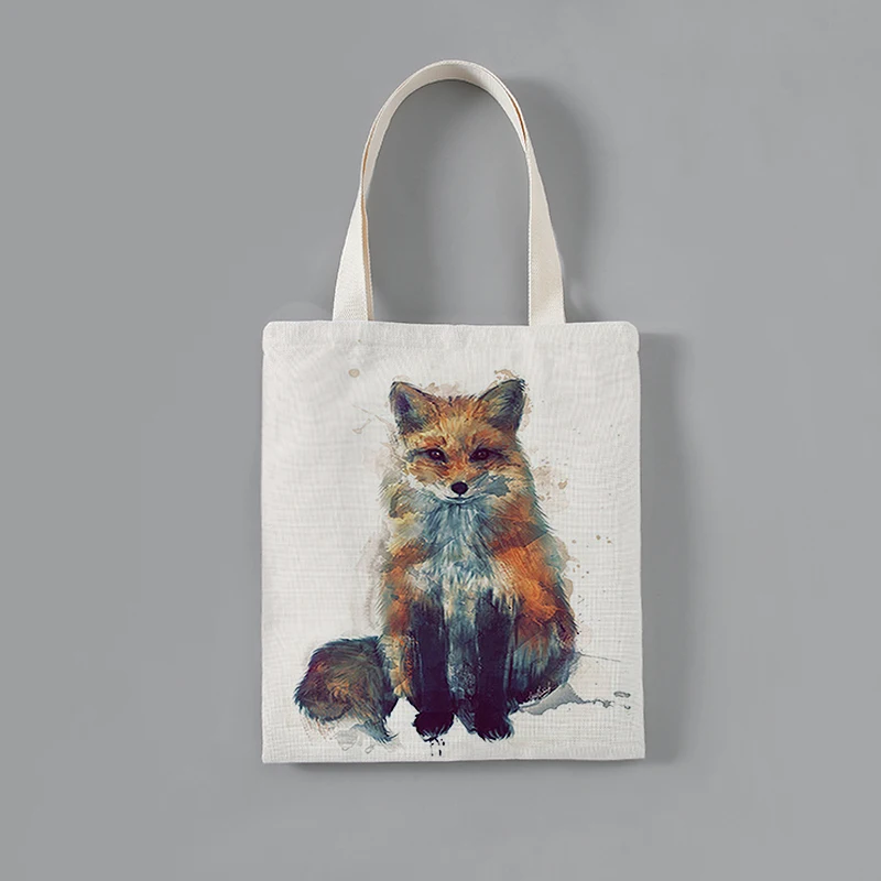 Orange Fox Glasses White PU Leather Printed Pattern Casual Handbags Shoulder Tote Bag Purse For Women Girls Vintage Tote Shopping Bags