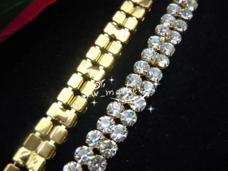 crystal in golden 1 ярд, 2 ряда, Кристальные стразы, отделка, прозрачная Тесная цепочка, лента для торта, костюм, платье, пришивное, серебряное, золотое, вы можете выбрать - Цвет: crystal in golden