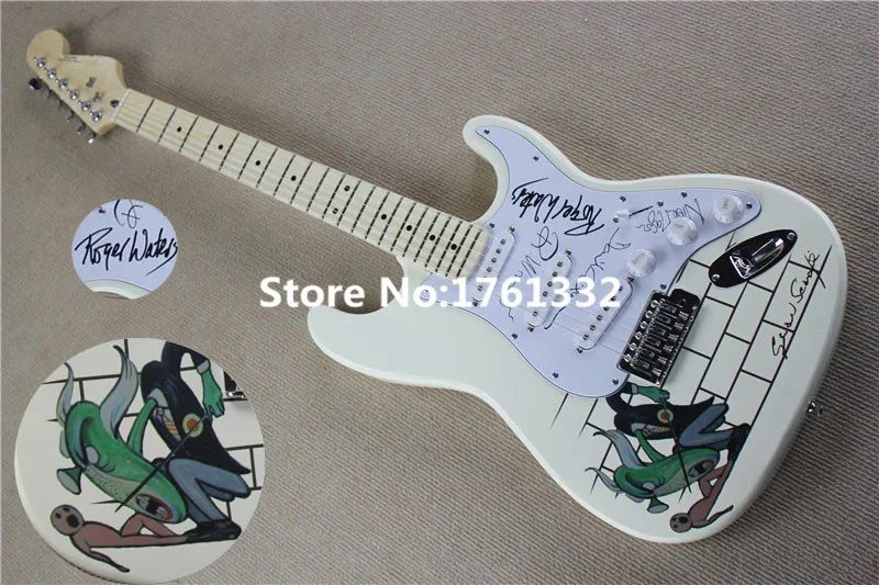 

Factory custom milk-white body Electric Guitar with 3 open single pickups,signature,white pickguard,can be changed as request