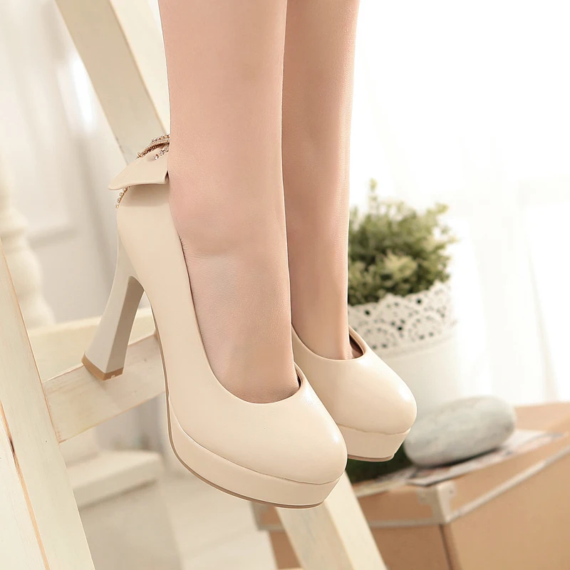 Más el tamaño elegante de moda de la mujer Stilettos de color Beige de  nuevo la oficina Bowtie plataforma bombea los altos talones del partido del  envío gratis|shoes creepers|heel skate shoesheel dance -
