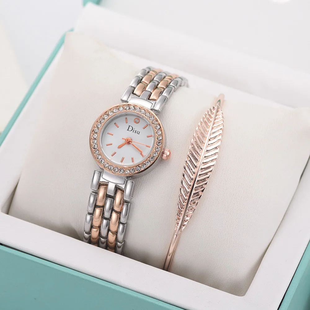 

DISU Women Watch Luxury Brand Rhinestone Mesh Belt Girl Temperament Bracelet Watch Set Chain Watch Quartz WristWatch Gift #A
