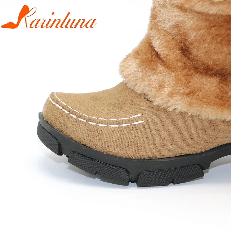 KarinLuna/туфли-лодочки обувь с декоративными украшениями из Бисер зимние ботинки плюшевые, с мехом внутри; женская теплая женская зимняя обувь высокие сапоги до колена на платформе размеры 35–43
