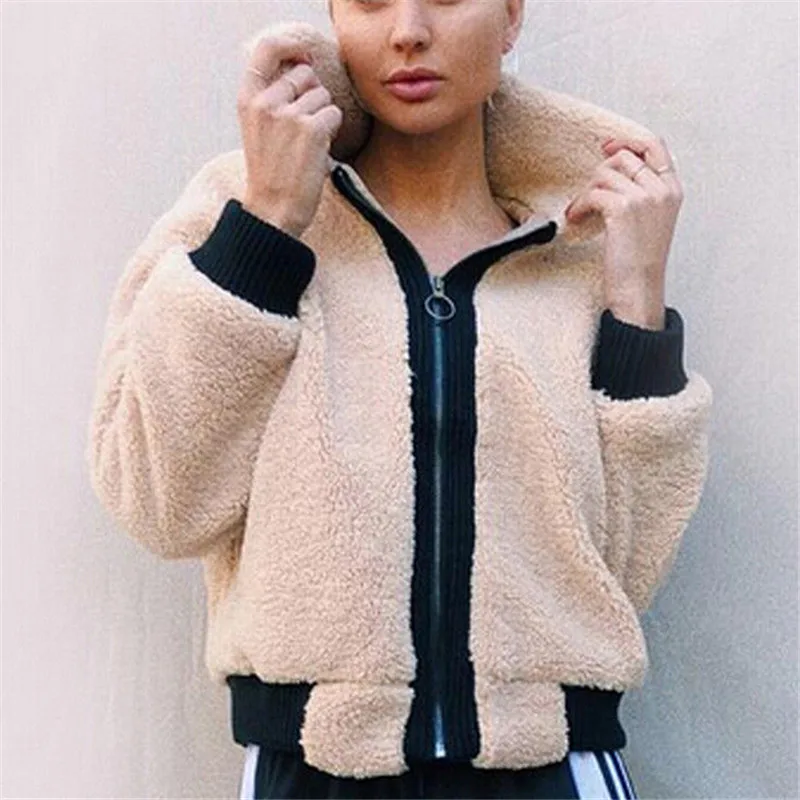 2018 Women Long Sleeve Fleece Outwear Winter Fashion Basic