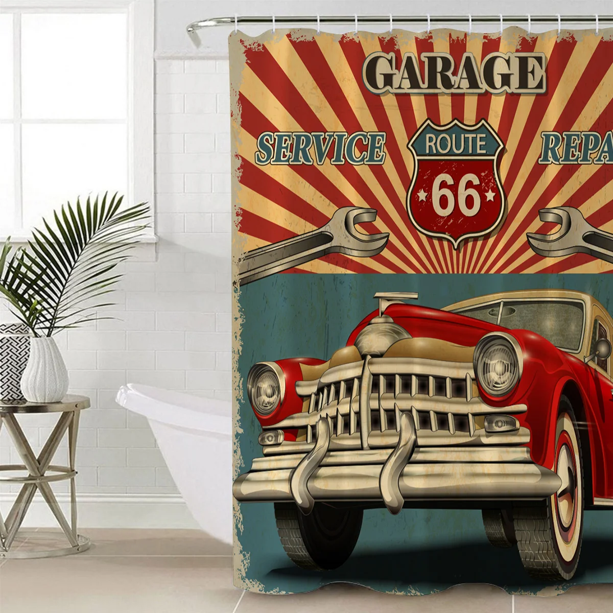 WARMTOUR занавеска для душа Классический плакат ретро автомобиль Route 66 водонепроницаемый занавеска для душа декор для ванной комнаты
