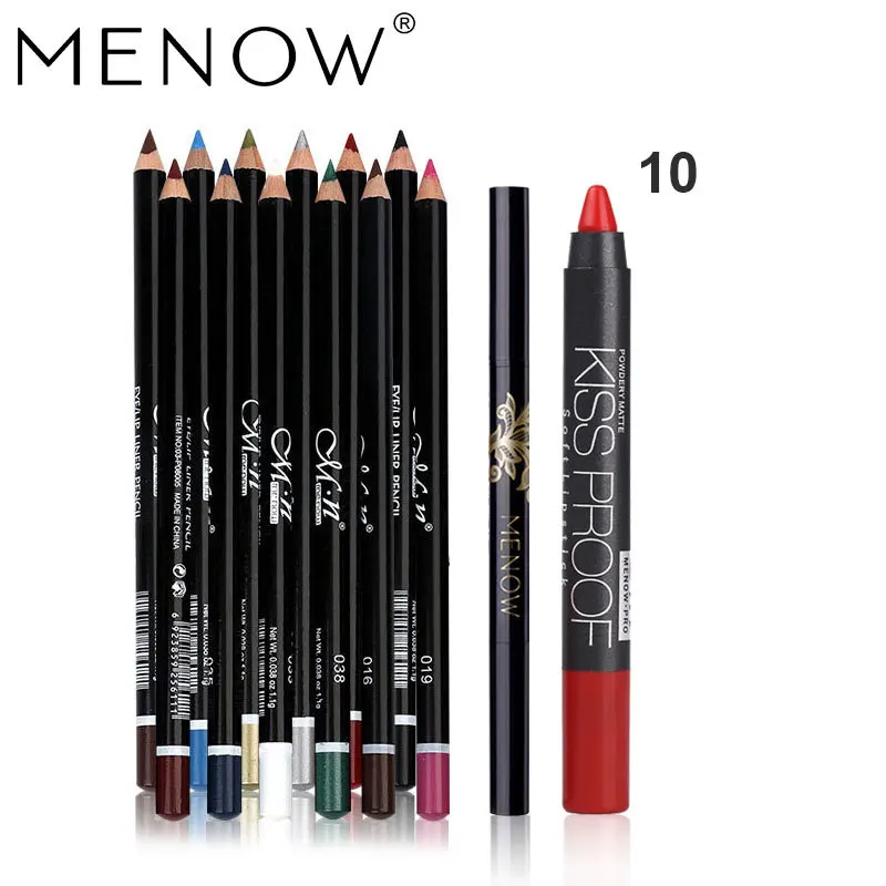 Color10 Menow бренд Make Up Set 12 Цвет Подводка для глаз и высокое качество 2 в 1 для бровей и Kiss матовый помада косметический набор Прямая поставка 5344 - Цвет: Color10