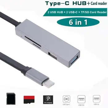 

ALLOYSEED 6 in 1 Type-C HUB USB-C to 2 Ports USB-C USB2.0 USB3.0 with TF SD card reader Converter for PC computer