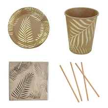 Золотая фольга одноразовая салфетка для посуды тропические Пальмовые Листья бумажные тарелки и стаканы для свадьбы, дня рождения