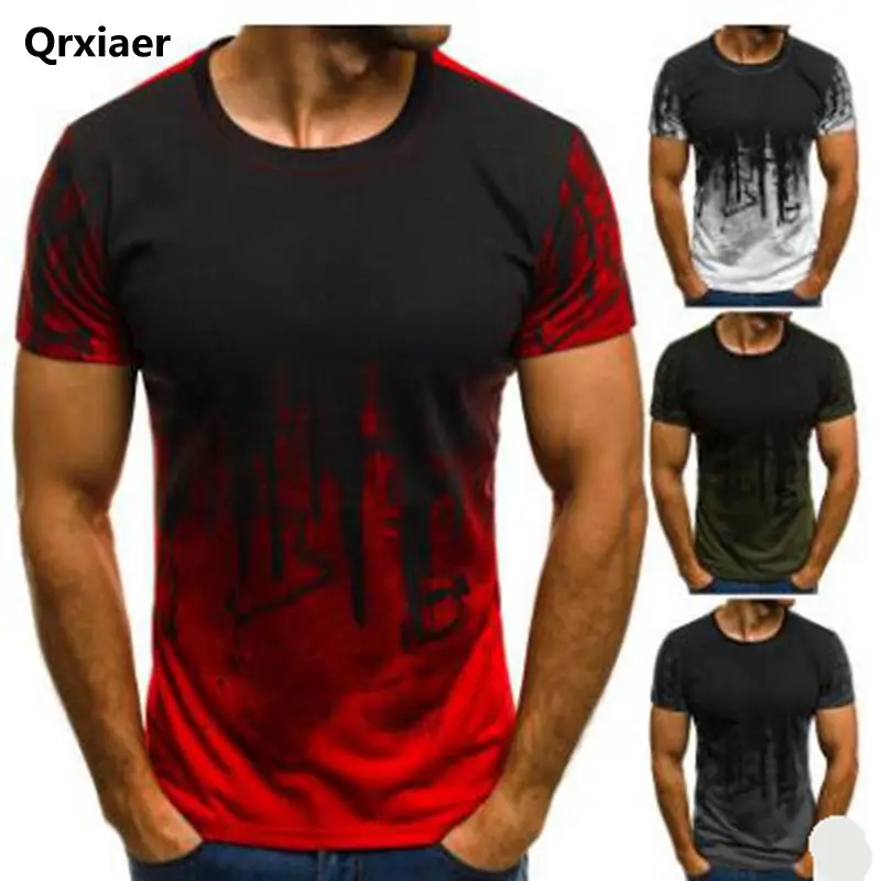 

Qrxiaer Men fashion sports shirt fitness camouflage short sleeve personality print Summer shirts