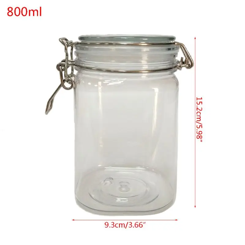 800ML Square Clip Top Storage Jar With Airtight Seal Lid Food Container Tableware Preserving Kitchen Flour Pasta Spice Organizer