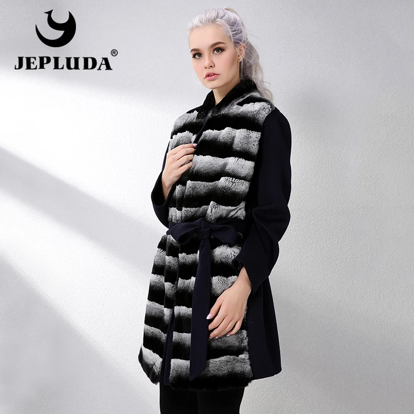JEPLUDA Европейский Стиль Женское Пальто Кашемировые Меховая Женская Кутка