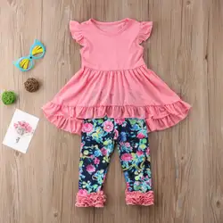 Ребенок Комплекты для маленьких девочек одежда короткий рукав Футболка топы, штаны комплект для малышей летние модные цветочные милые