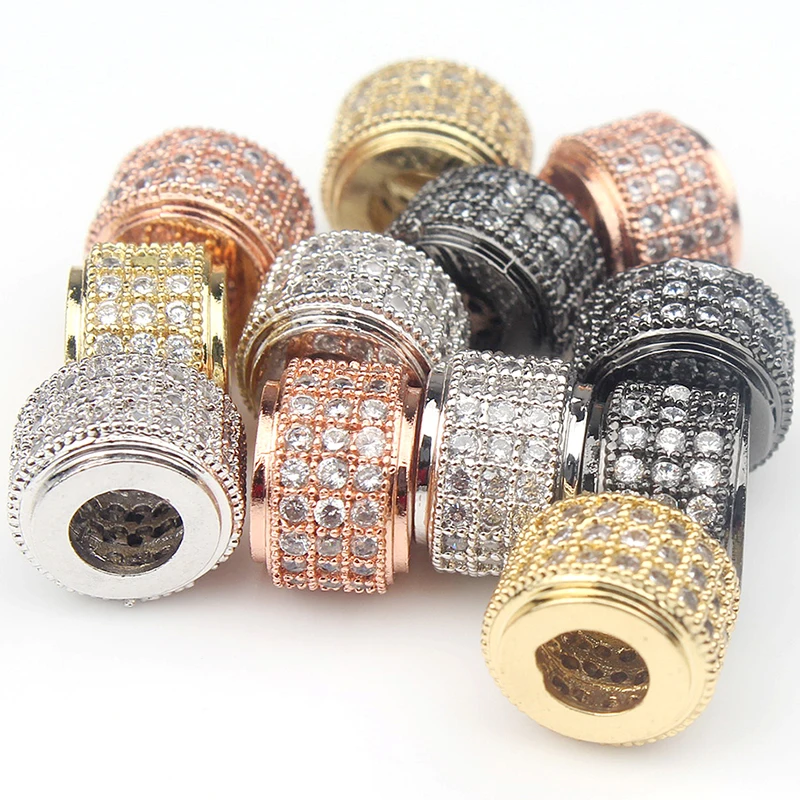 

3pcs/lot Fashion Basic CZ Beads Metal Brass Micro Pave Crystal Zircon Round Tube Space Bead for Jewelry DIY Bracelet Making