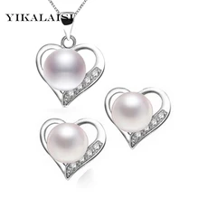 YIKALAISI натуральный пресноводный жемчуг кулон и серьги 925 стерлингового серебра комплекты украшений для женщин Свадебные подарки