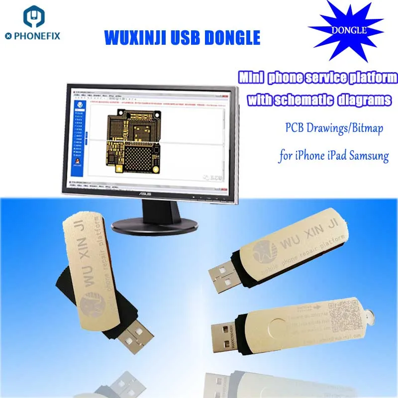 PHONEFIX Wu Xin Ji Wuxinji Fivestar Dongle USB para iPhone Samsung placa madre PCB diagrama esquemá