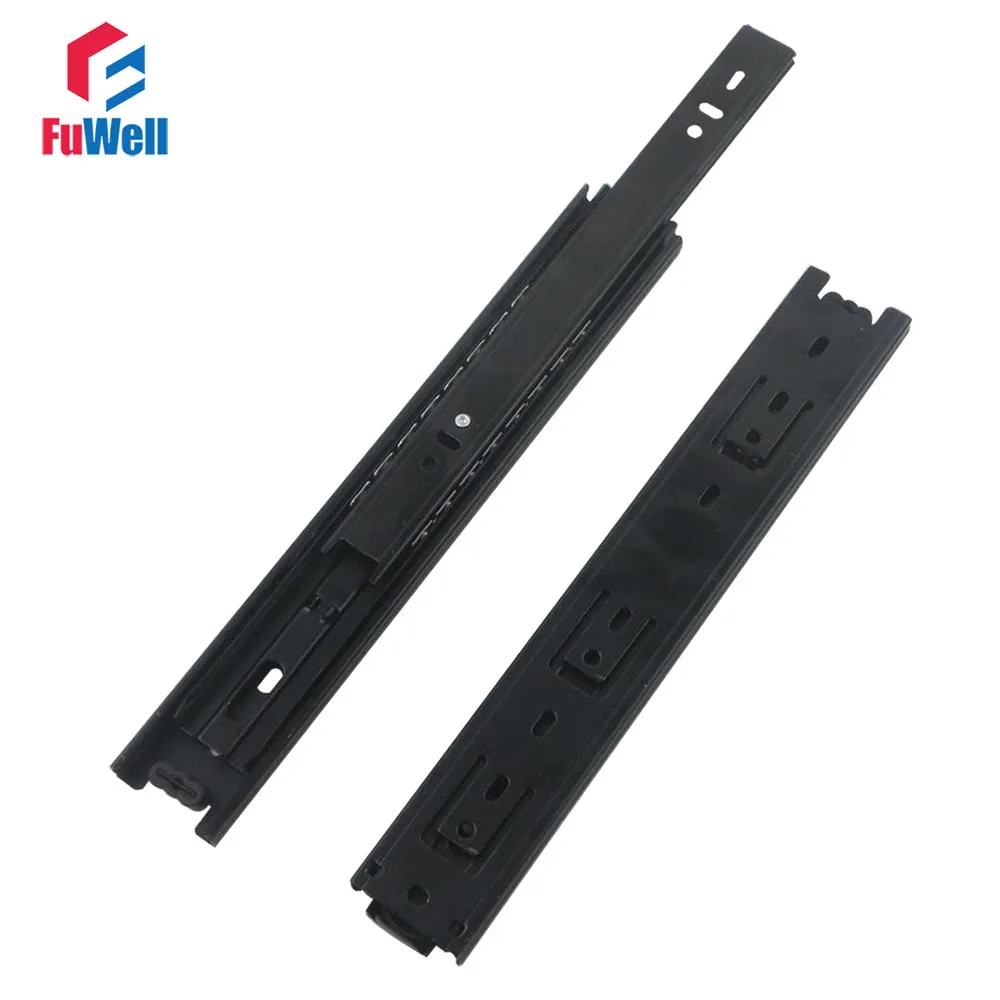 2pcs 20''Length Drawer Sliding Rail 40mm Width Black Cold Rolled Steel Fold Telescopic Ball