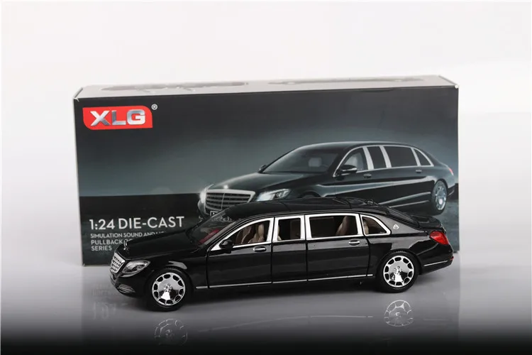 1:24 декаст модель автомобиля Maybach Benz s600 Длинная модель автомобиля звук и свет оттяните назад модель машины украшения-игрушка автомобиль подарок