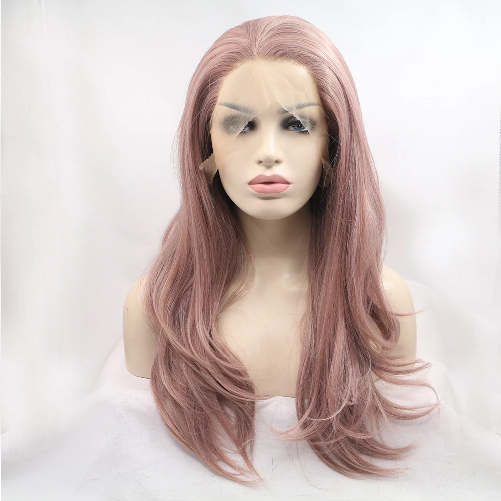 

Fantasy Beauty Ash Pink Lace Front Wig Long Natural Wavy Wigs with Middle Parting Glueless Synthetic Wigs for Women
