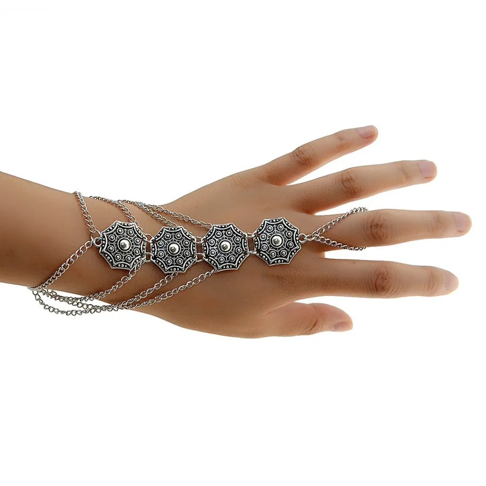 Women Fashion Bracelet Bohemian Vintage Carved Flower Finge Multilayer Tassel Gossip Pattern