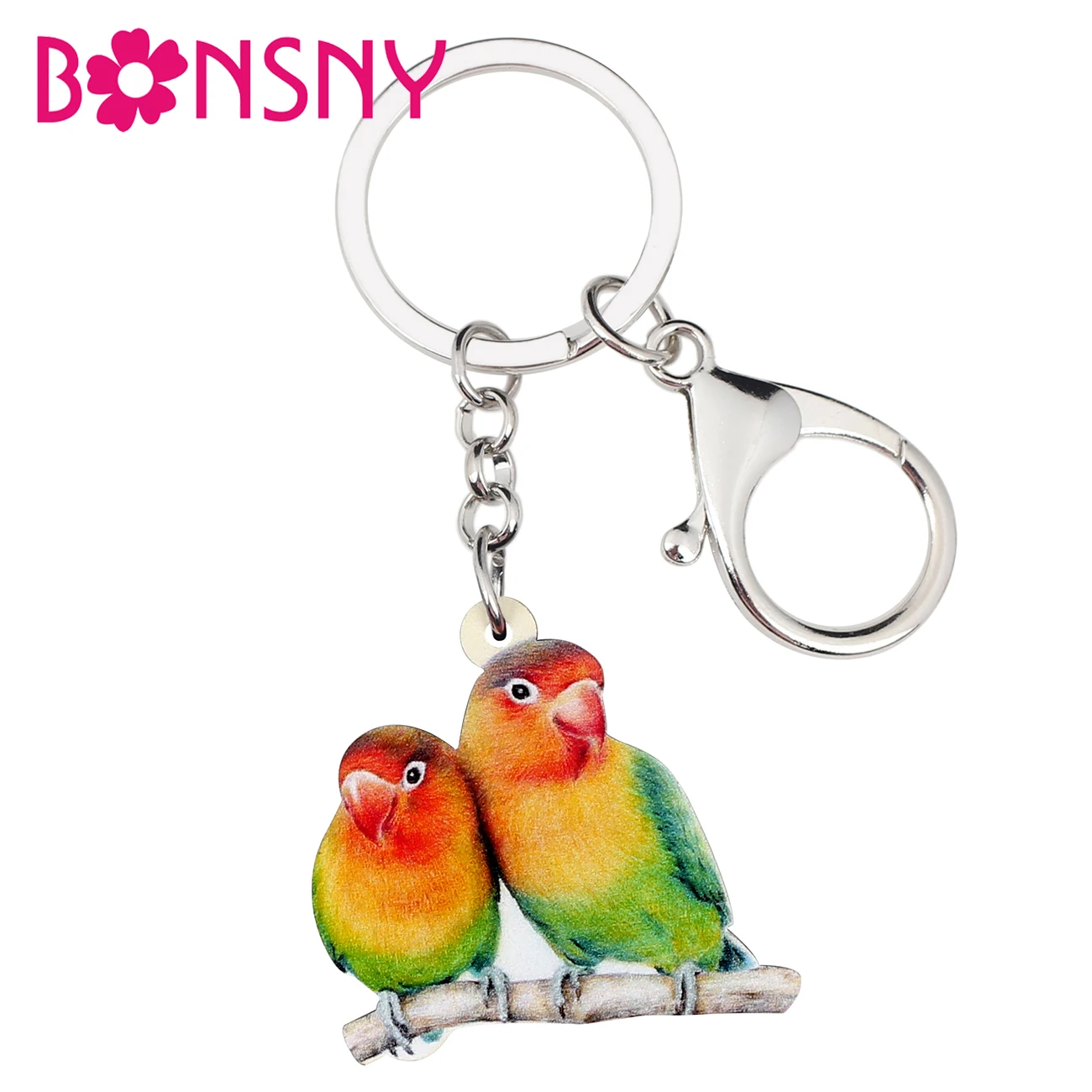 Bonsny акрил Африка Фишер Lovebird попугай птица ключ брелоки цепочки кольцо симпатичное животное ювелирные изделия для женщин девушка сумка подвеска автомобиля