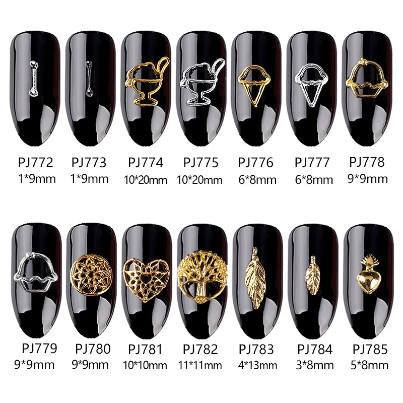 20 штук металлические золотые серебряные медные сердечки с изображением мороженого и пера для дизайна ногтей, подвески для маникюра, 3D украшения для дизайна ногтей