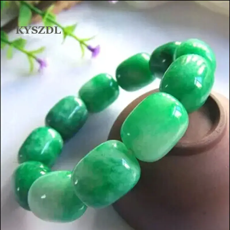 Chinese natural jade oil-green natural nephrite jade round bead bracelets