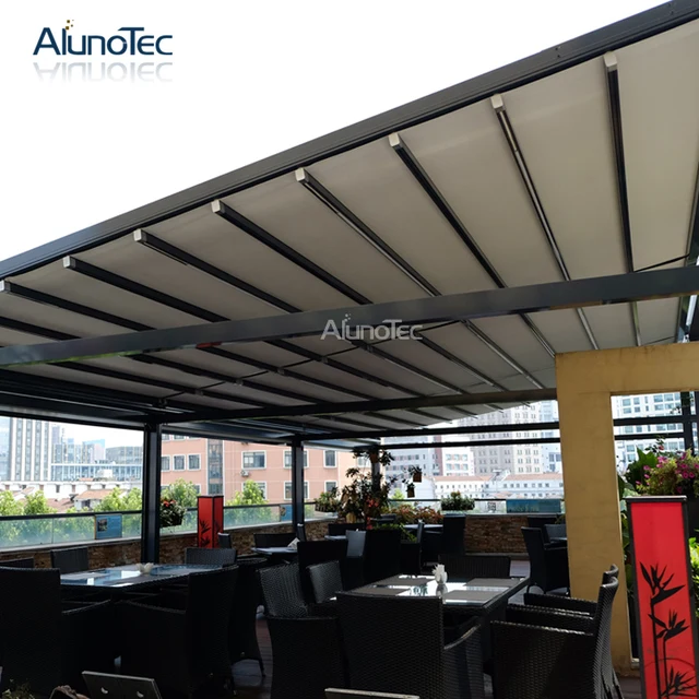 Motorisierte Wasserdicht Pergola Balkon Abdeckung 7 mt breite x 5 mt