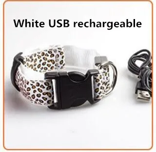 Светодиодный ошейник для собак, нейлоновый ошейник, светильник, Леопардовый ночной светодиодный, светящийся Регулируемый ошейник для собак, ошейник для собак A03 - Цвет: white USB recharge