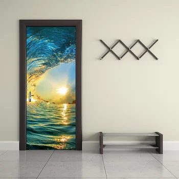 

Ocean Wave Waterfall Sea Wave Door Sticker Design Colorful Art Surfing Door Mural Door Picture for Living Room Home Decoration