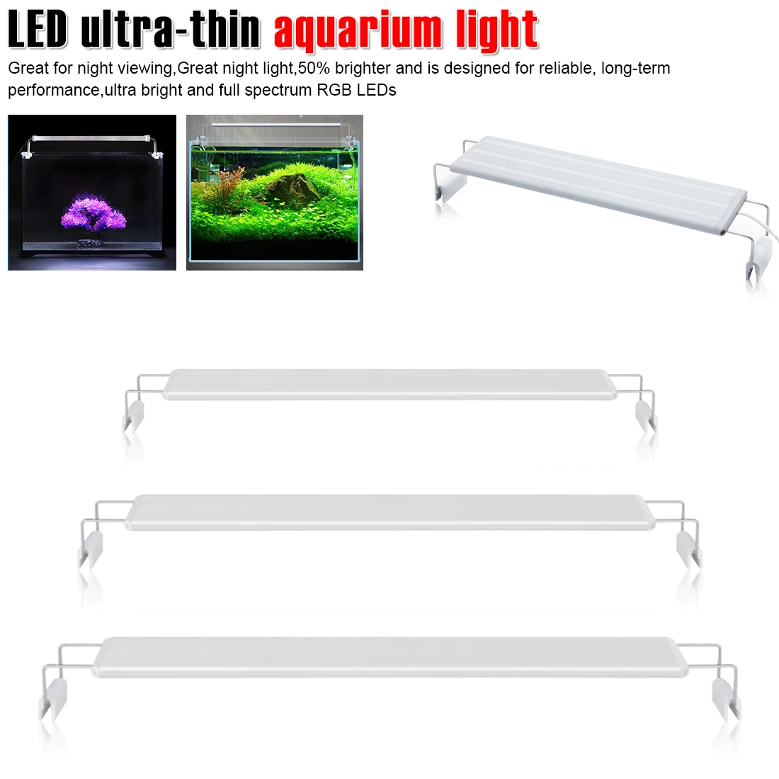 

Clip-on Lamp Fish Tank 20-70CM Extensible Waterproof Super Slim LED Aquarium Light Aquatic Plant Lighting