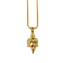 Nuevo Hip Hop Heló Hacia Fuera Si Stardust Orando Ángel Alas de Cristal Micro Colgante 18 k Chapado En Oro de 30 “Collar de Cadena de caja N251
