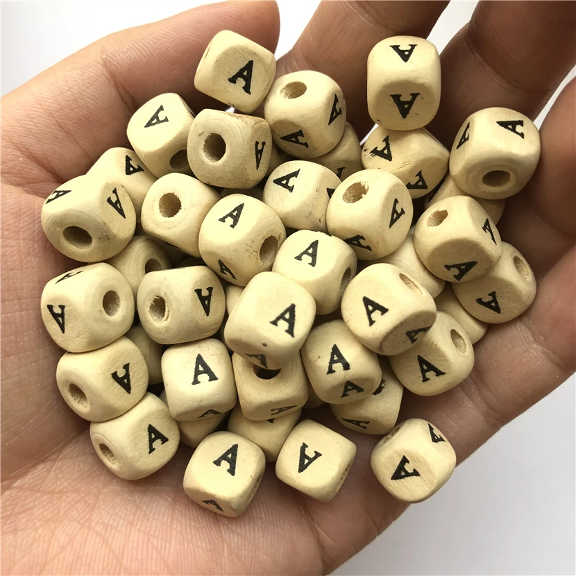 

DIY 100PCS Letter Alphabet Wooden Beads Square Cube Russian Letters Wood Beads Fit DIY Pacifier Clip Natural Wood 10mm ABCDEMHPO